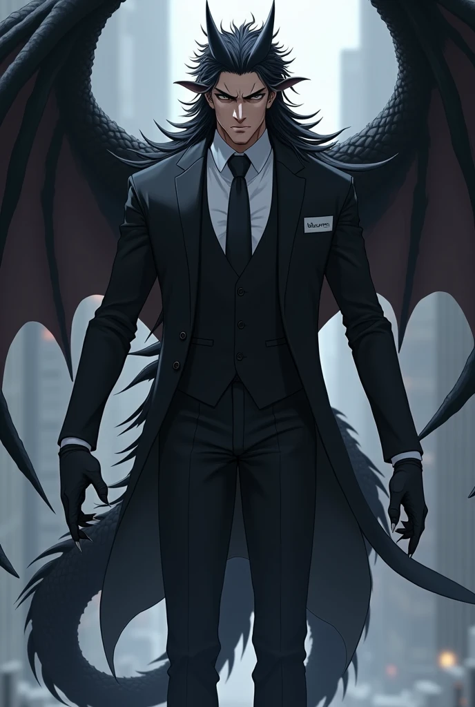 A men dark knight with a grim reaper-inspired outfit, long flowing dark hair, and piercing blue eyes, depicted in a concept art style.