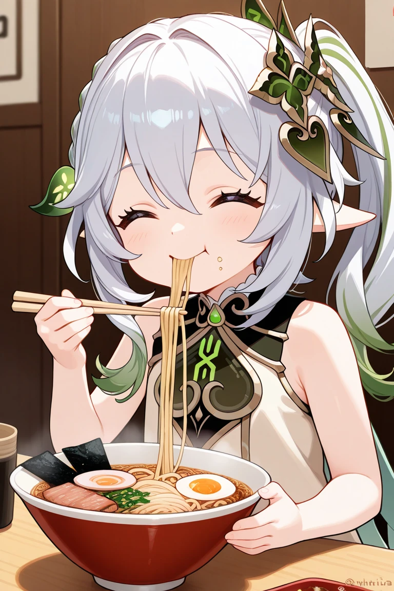 (masterpiece, best quality:1.2),   <lora:SironoraStyleLoConV2-4-000009:0.9>, sironorastyle,  <lora:nahida1:1>, nahidadef,  <lora:sitac:1>, food, simple background, elbows on table, cup, blurry background, indoors, upper body, green eyes,