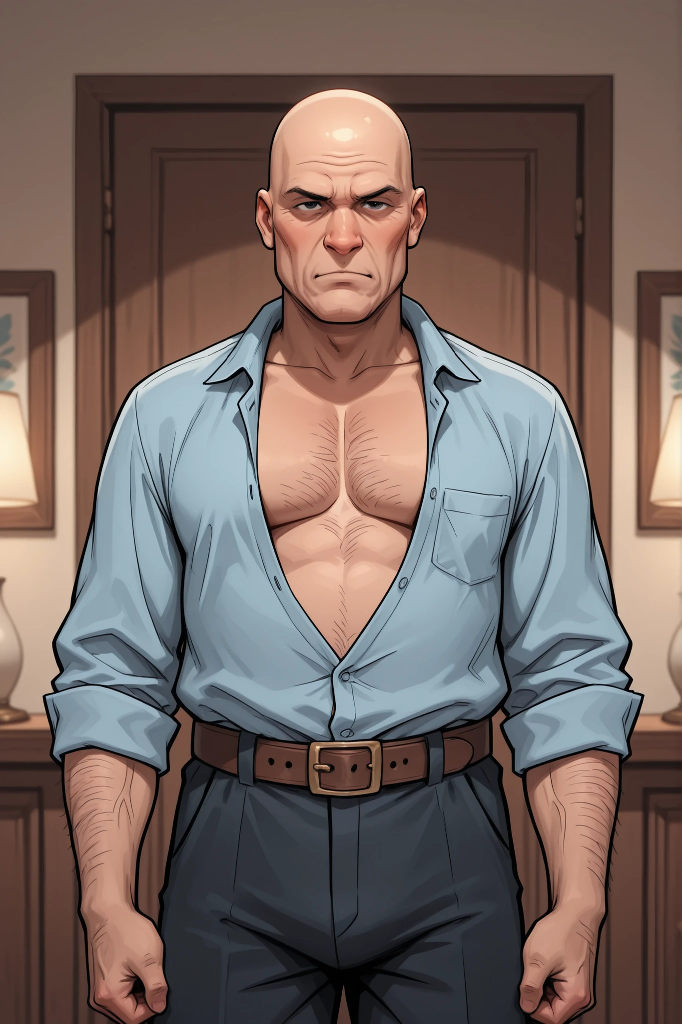 (magazine cover), with text, solo, 1boy, (Huge Muscular Old man as a boxer, wearing boxing gloves , wearing shorts) (short hair, 2tone hair color, two tone hair colors, red and white hair color), pectoral, abnormal muscle size, very big muscle, absurdly muscle size, huge pectoral, wide pectoral, short white hair, short bearded, simple background, masterpiece, high detailed, 8k, high resolution, --style 250, -- v 6.0