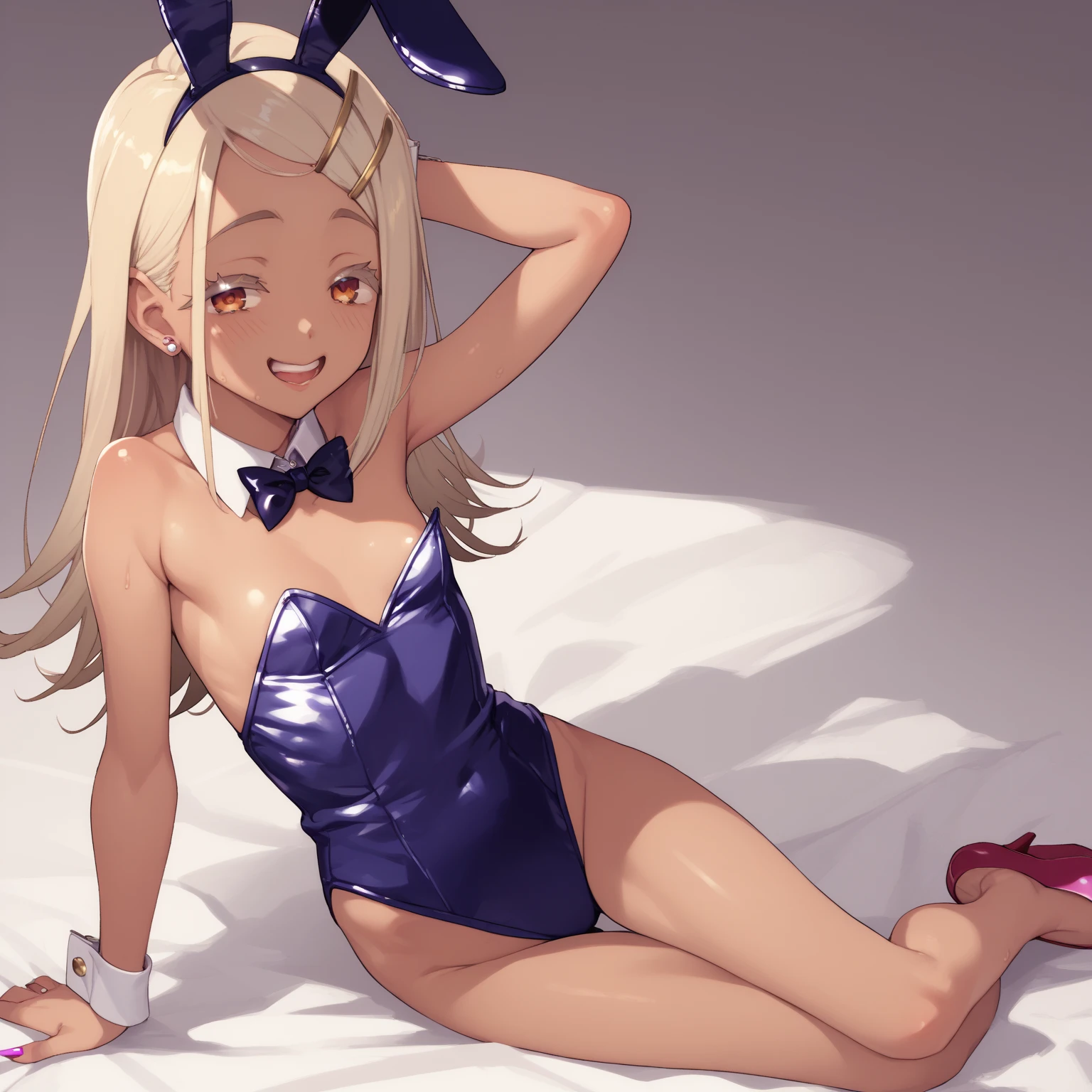 (Crossdresser),blonde low twintails,Bunny costume,H expression,,Groin bulge