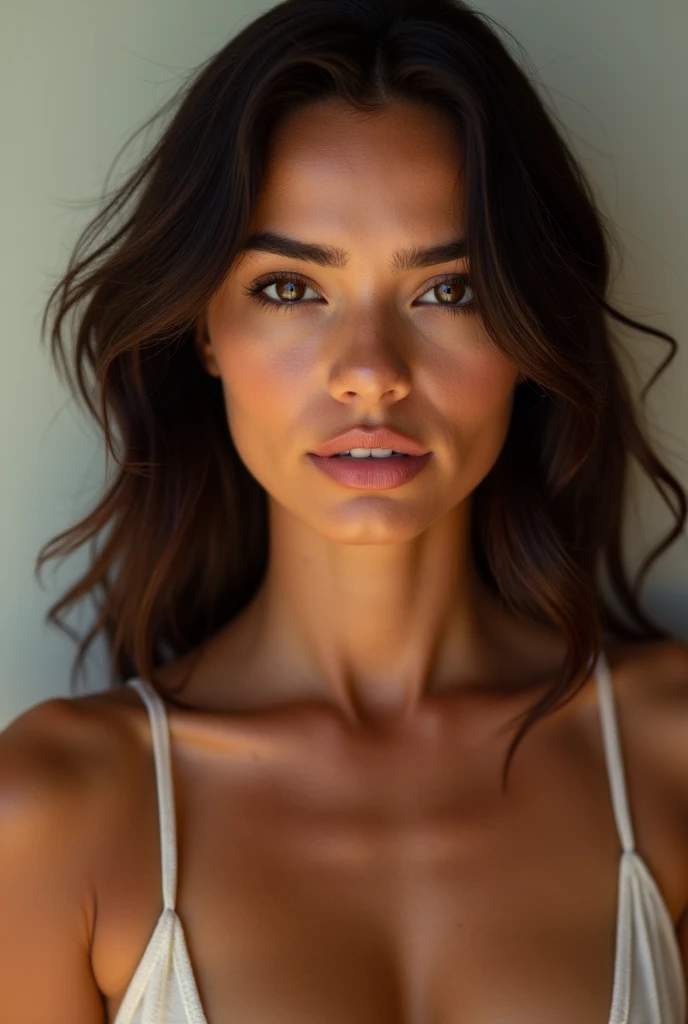 Femme latina brune, très jolie visage, en tenue légère