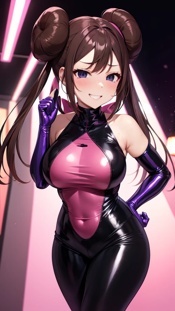 masterpiece,best quality,1girl,ultra detailed,mr.c.b./(umamusume/):1.5,dark theme,cowboy shot,race queen,corruption,3:,naughty face,sweat,evil smile,heavy breathing,glowing eyes,pelvic curtain,see-through, latex, looking at viewer, shiny glossy skin, on stage, concert, spotlight,pussy juice,