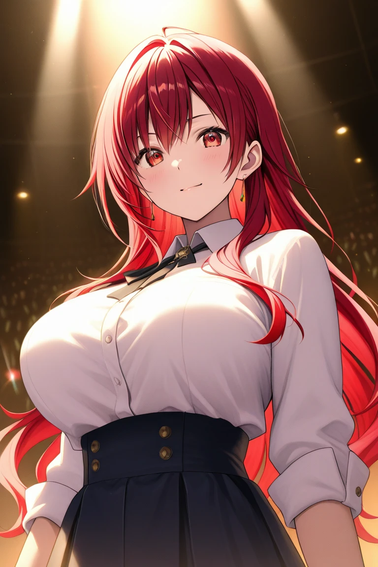 ((best quality)),((highly detailed)),masterpiece,absurdres,detailed face,beautiful face,(detailed eyes, deep eyes),1girl, Tomo, , solo, red eyes, short skirt , sky, day, cloud, pleated skirt, leopard print panty, outdoors, shirt button up cleavage, looking at viewer, open clothes, standing, white shirt unbotten cleavage, Gyaru, Big breast, tanned skin, Glossy lips, a lot of earpierce, Necklace,Bracelet, Half eyes expression, Smirk, feminim,1girl,Solo,Spouty mouth,Big hair,Heart shaped emotion,Bored expression,Thick lips,colored Long nail,Stylish wavy hair,Celeb wavy hair,Tight tights,Plump,Curvy figure,top knot Ponytail,wavy ponytail,H cup,Gyaru rings,Gyaru accesories,Big bouncy breast,Curvy figure,Half eyes open expression,long sleeved green Sweeter,loose tie,Spouty mouth expression,1hand crossing,1hand tyding hair