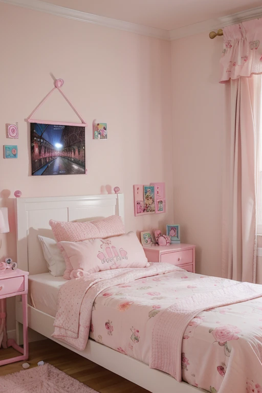 girl's room decoration ,com duas camas ,rosa,lilas ,azul claro e dourado ,White cotton clouds ,ursos fadas com vestido de cetim,cabeceira das camas arvore de pirulitos ,tapetes de pelucia ,dolls in decoration ,luzes de luminarias ,janelas grandes e cortinas fofas cor de rosa ,tecido leve e com brilho,
