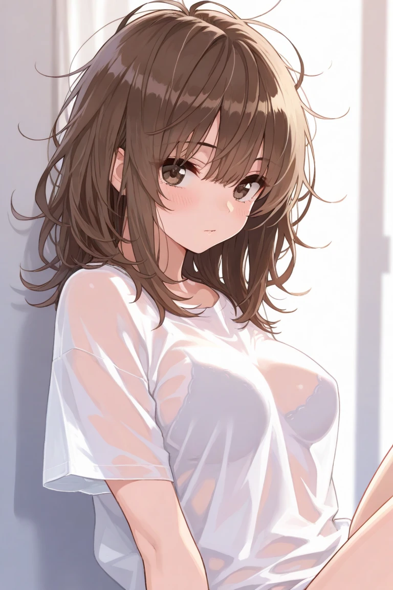 Highest quality, Super Resolution, 8K, Delicate depiction, masterpiece, chibichara, too young girl, Cute, One beautiful junior high school girl, Young face, cute, Lustrous brown hair, Small breasts, (Small breasts:1.4), Bedroom, Uncontrollable sexual desire, Erotic, She's lustful, Lifting her shirt to show her nipples, Tears in my eyes, She shows her nipples, I only show my breasts to you, The nipples and areola are pale pink., She looks very embarrassed with her pussy juice oozing out., I'm ready to give my virginity to you, I want you to touch my pussy, I want you to see my pussy, Get on one knee, The school uniform is messy, Shift your panties to expose your, A lewd act only shown to you, Immoral Eros, Make a man crazy, Dynamic Angle,