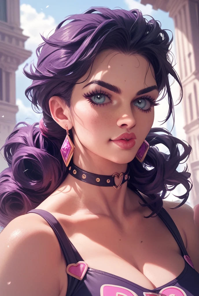 (nsfw:-2), (realistic, photo-realistic:1.4), (masterpiece, best quality:1.2), RAW photo, high resolution, intricate details, extremely detailed, realistic and sharp details, cinematic lighting, portrait, face focus, (bust shot:1.5), frontal photography, solo, 1girl, a woman, (detailed face, beautiful detailed eyes, sophisticated nose), pale skin, collarbone, necklace, jewelry, (medium breasts, cleavage), (black  and purple  satin lingerie,  bra, thong, thin strap, sleeveless:1.5), photo background, indoors,,,[Mizuki Yamashita, Nogizaka46]