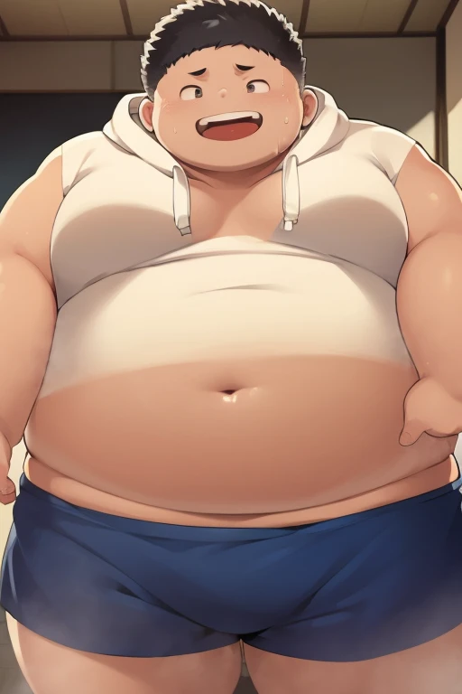 beautiful, (very short hair), (pudgy face), (handsome boy), (beefy body), belly, thick, nipples, へそ, chubby, muscular