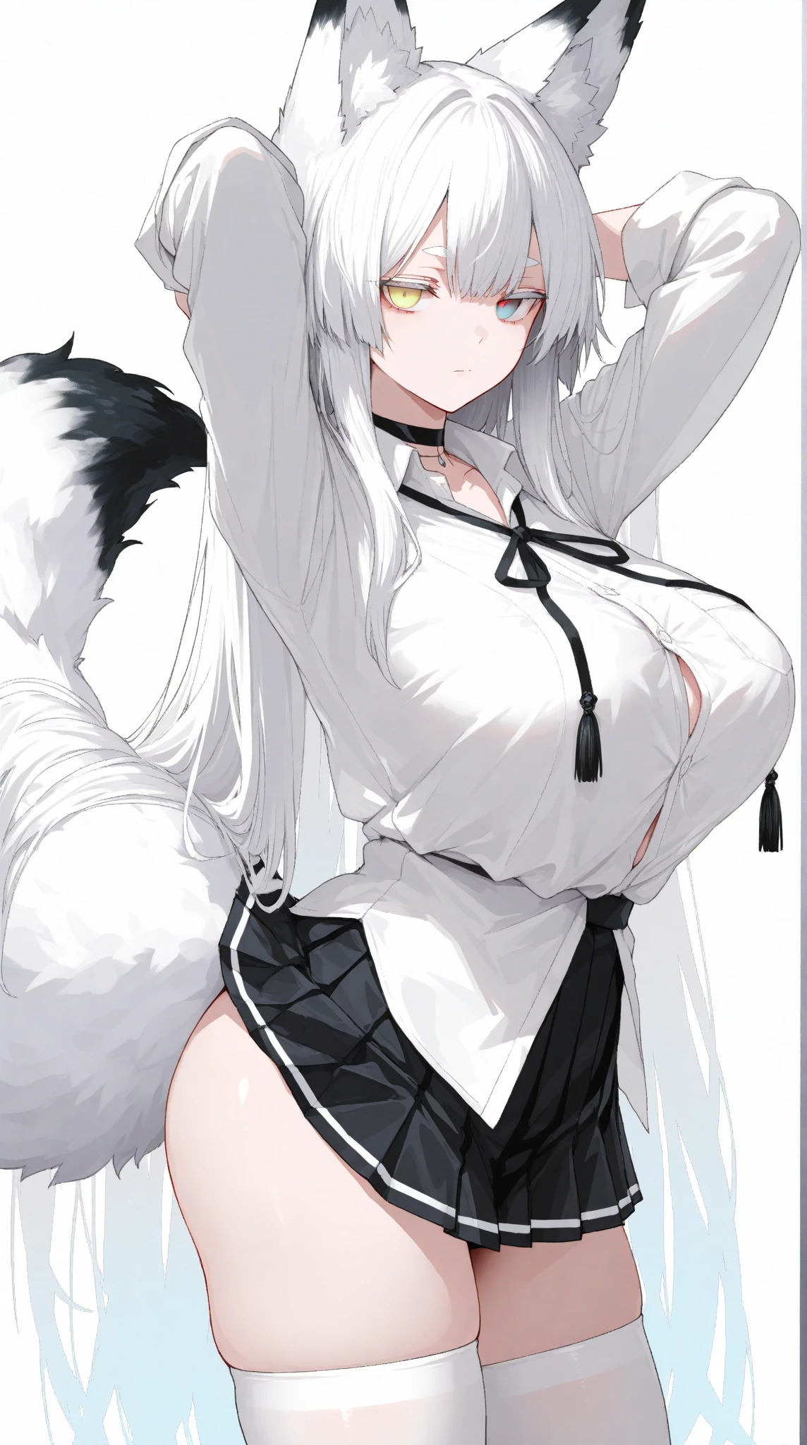 Only master piece,full 4k Hd defiition,only anime girl,panther girl,animal ears,panther ears,gray-white ears,white hair,long hair, hunter white dress,sexy dress,large dress,large breast,beatiful breast,,sexy,panther tail,fluffy tail,long tail,white tail ,thigs,brown legs,sexy legs,panthythose,dark brown panthythose,full body,sexy hunter pose