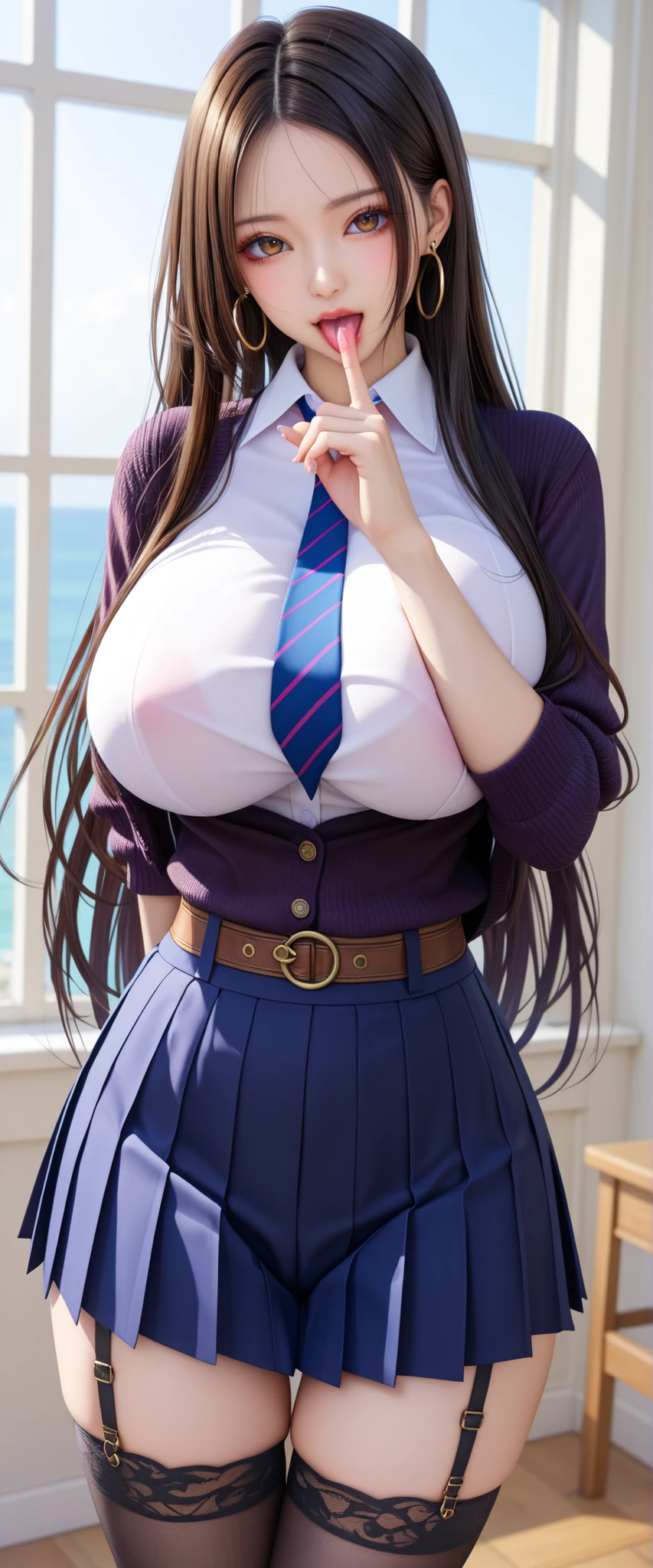(8k,Ultra-high resolution,Highest quality,masterpiece,Realistic,Ultra-high resolution,High-quality RAW color photos,Professional photos,Realistic,Realistic),Natural skin texture,Fine skin,Hyperrealism,Intricate details,Adult women,Eye highlights.Lip gloss,Glossy Lips,(Cute smile,hair,Dark blonde hair,bangs),(((gigantic breast,Big Breasts))),((Schoolgirl uniform,(White Cutter Shirt,Thong),gray pleated mini skirt,tie)),Urban area,((face focus,Staring at the audience)),(((((windy up skirt,Skirt fluttering in the wind,Panty shot,lying,Cute smile)))),See-through nipples)