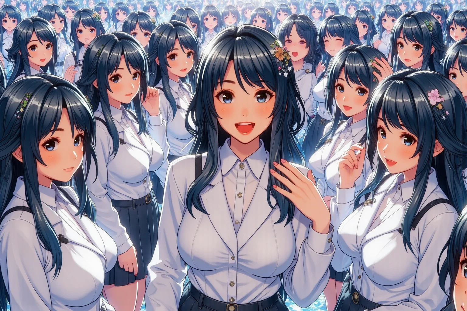 [Japanese Clone girls=Myself], [Perfect Clone girls Raw Photography Art], (16K, Highest quality, Ultra-high resolution, ((Unrealistic, Unprecedented sight, ((A World of Myself Proliferation)), Ultra-realistic))), (Japanese, woman, 26-year-old), (((((Small face, (((((Thick black hair, Semi-long hair)))))))))), ((Very beautiful detailed girls, Accurate body structure, とても詳細なSuper big breastsボディ)), (((Super big breasts, Large, swelling breasts))), (((White shirt, Big breasts emphasis, I can see the cleavage, Black Mini Skirt))), ((Dark Eyes, Mature face, Cute Smile, A gentle gaze)), (((((Happy laughter))))), (((((Very detailed, 1girl-1,000,000,000,000,000,000,000,000,000,000,000,000,000cloning girls))))), (((((A very detailed and precise description of the doppelganger, Perfectly the same girl, The exact same smile, Perfect same hair, Perfect same clothes, Exactly the same height, 完璧な同じLarge, swelling breasts))))), (((((Myself only))))), (((Perfect description, Filling the Earth 1,000,000,000,000,000,000,000,000,000,000,000,000,000cloning girls-1,000,000,000,000,000,000,000,000,000,000,000,000,000^100,000,000cloning girlsのMyself, 異次元のSuper dense, Super denseの中心に広くフォーカス, I&#39;m happy to be surrounded by countless versions of myself, I want to drown in love with countless versions of myself., I want to be drowned in love with countless versions of myself around me., Holding hands, hug, hug, kiss, Touching breasts))), (((Very detailed, Extremely crowded, Super dense, Super crowded))), ((Bright and soft light)), ((((((((Very detailed and clear hyper-perspective drawing)))))))), (((Subject depth zero))), Everyone is sexy