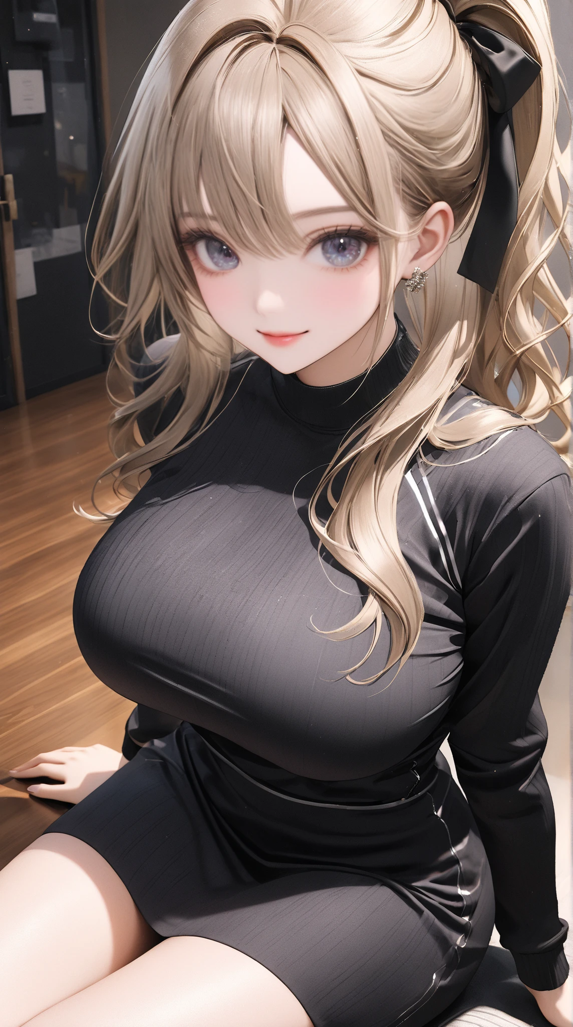 Big tits relieving, cute blond with brown eyes girl, black bunny outfit