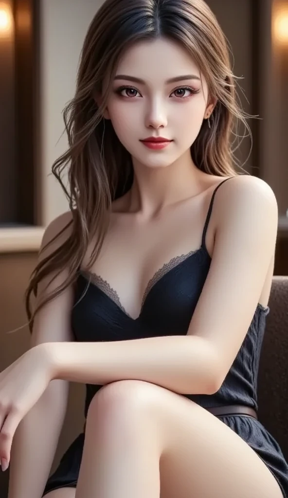 8k, Ultra-high resolution, highest quality, masterpiece, Surreal, photograph, 1 girl, (:1.3), pretty girl, Cute Face, Beautiful eyes in every detail, 細かくdetailedに,masterpiece,, One Girl:1.2, Japan Female Announcer, One beautiful woman,Woman with long blonde hair wearing a black bra top, gorgeous, Translucent dress, See-through dress, Exotic Features,, Skin tight dress, Professional makeup、gorgeousなメイク、Portraiture、Sharp eyes、Shortcuts,Bold Pose,Looking at the audience、beauty,Long neck、Laugh a little、Please close your mouth and laugh、(((Ideal body type))),A cup small breasts :2,、Portraiture:2、Perfect Anatomy、鮮明なdetailed、detailed、Surreal、Light and shadow,Strong light,Fashion magazine cover,Thin lips