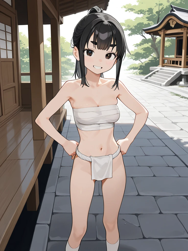 [[anime styled]],[[digitalart]],NSFW,1girl in,(Portrait),face focus/close up,park,(many cherry blossoms),Cherry blossoms are in full bloom,Cherry blossom petals dance and are scattered,strong windy,(hold the hair),standing,Tomomi_Xijing,black hair,hair ribbon, Short hair,(nude),(white bra,bra strap),(white panties),shoes,medium build,perfect anatomy,Smile,blush,best quality,master piece,Perfect Lighting,(strong light),((brighten the subject)),oily skin,cury:1.2,,Best Quality,anime screen cap,Flat color,cel shading,Panties,short torso,,