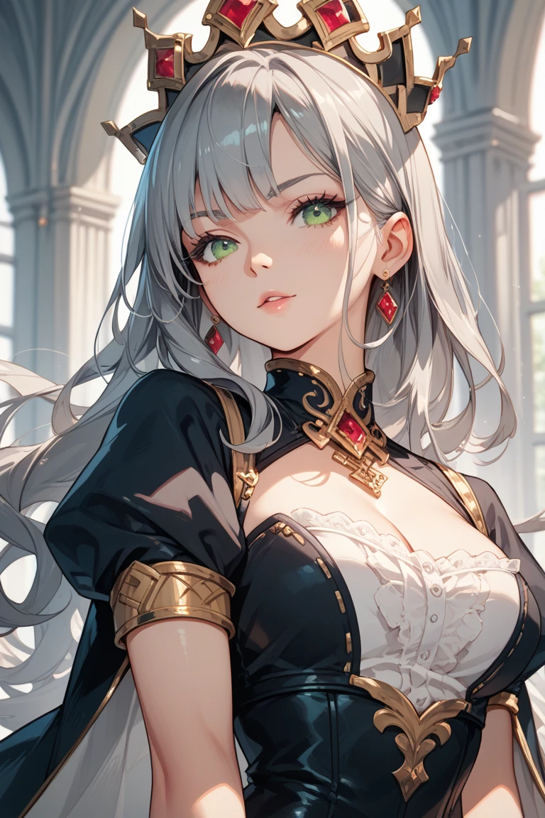 (masterpiece:1.4)、(highest quality:1.4)、
One Girl, Bracelet, Bare shoulders, Silver Hair, Blushing, bracelet, tits, Circlet, Red eyes, Wreath on head, Huge breasts, jewelry, Large Breasts, Hair length, Looking at the audience, Abdominal navel, O-ring, O-ringトップ, Simple Background, Laughter, solo, Very long hair, ,Real Stick,(Glowing Skin),(masterpiece:1.4),(highest quality:1.4),Red lips,Mature Woman
