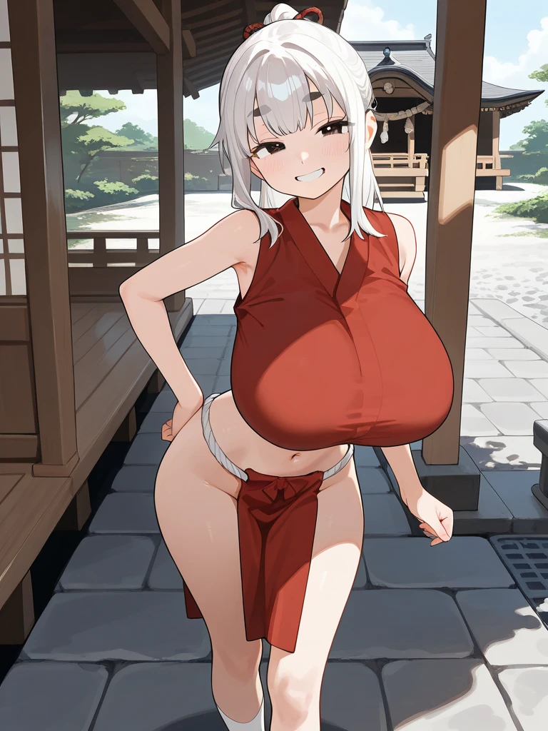Mai Shiranui, anime, king of fighters, big breasted, gigantic breasts, long hair, long saggy breasts, plump nipples, cute posing, High definition