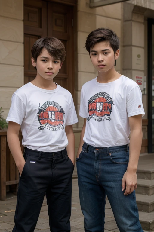 A 2 boy. in black tank top under vest with red colour stripline on tank top under vest and were black trunk underwear with red colour stripline on trunk  underwear 
