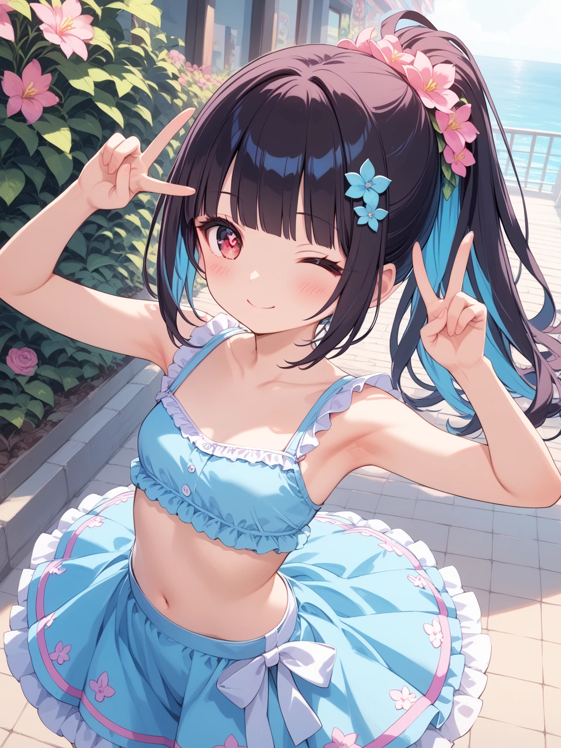 actor、ちいさなスーパーIdol、shy person、Tan Skin、(10歳のgirl)、(Beachで泳いだり)、(School Uniform)、(Sheer uniform)、(Laughing)、((Highest quality、8k、masterpiece:1.3))、girl、White Dress:1.1、Cute girl、、Young Girl、(Flat Chest)ll breasts)、(((Acup)))、bust75centimeter、Idol、Droopy eyes、yellow、Small and delicate body、Slender、Super detailed face、(Big eyes:1.2)、Make your eyes clearer、double eyelid、Ultra-high resolution,、Wide forehead、No makeup、Realistic eye and facial details, Perfect teeth alignment、Perfect eyes and a perfect mouth、スクールSwimwear、Bloomers、1girl、Gravure pose、ponytail、Charm、髪をかき上げながら笑顔でWink、Beach、mini skirt、gold、Beautiful Supermodel, Dark Eyes、Wink、Swimwear、bikini、slender、(Acup)、Fairy、ballerina、Shiny satin fabric、Pool Party、Perfect Face、Perfect Eyes、Narrow waist、ribbon、beautiful girl、(Short Hair)、ribbonの髪飾り、Garter Ring、マイクロbikini、(masterpiece), Beautiful Face, 、 Beautiful Eyes, Black Hair, very cute, 8 Life-size,8k resolution, elegant, Approaching perfection, A stunningly beautiful 10-year-old girl(1girl:1.1),ltrgh reution, Best Quality, Small round face, Big eyes, Highly detailed face and eyes, Slenderの, Thin thighs, Make your legs thinner,