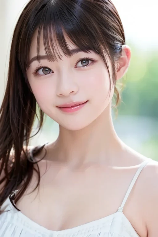(masterpiece:1.3)、(8K、Photoreal、Raw photo、NSFW、best image quality: 1.4)、(smile)、japanese girl、14 years old、(ponytail:1.2)、(Tie your hair with a scrunchie or ribbon:1.2)、super detail face、eye for details、double eyelid、huge breasts、sharp focus:1.2、(cute woman:1.4)、silky blonde hair、bangs、highest quality、Super high resolution、(Photoreal:1.4)、Highly detailed and professionally lit smiles、(beautiful nipples:1.4)、thin、smile、long hair、upper body portrait