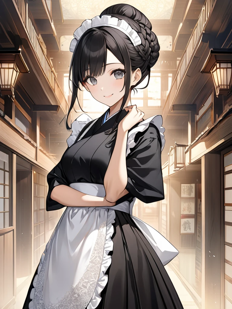 Very detailed、Highest quality、Best image quality、masterpiece、8k、Anime Face、A kind smile、Open your mouth、Japanese style maid、A, B, C、Best Style、Nice body