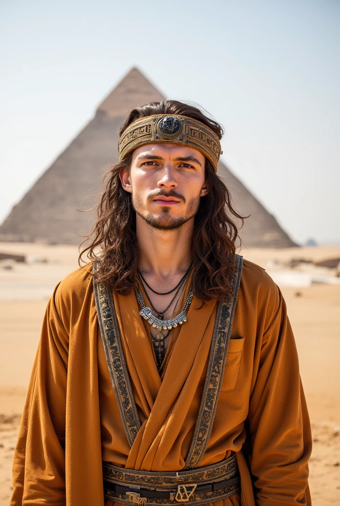 Young handsome cute white skin smooth skinny beautiful face shirtless In the Arena decert dressed in golden Arab clothing with a camel 