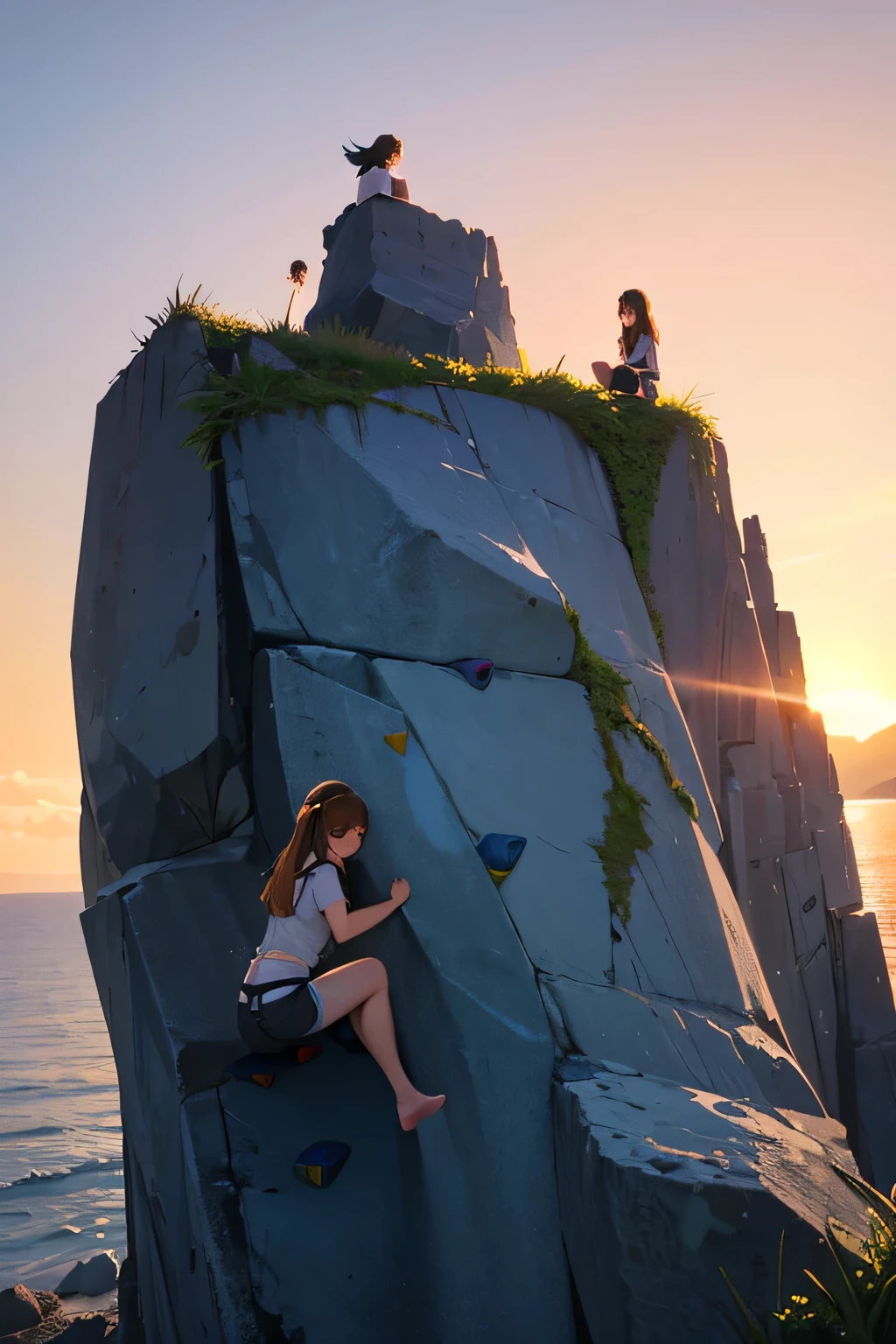 Low angle shot of a raccooon's feet dangling in the air, hanging from a cliff, foot focus