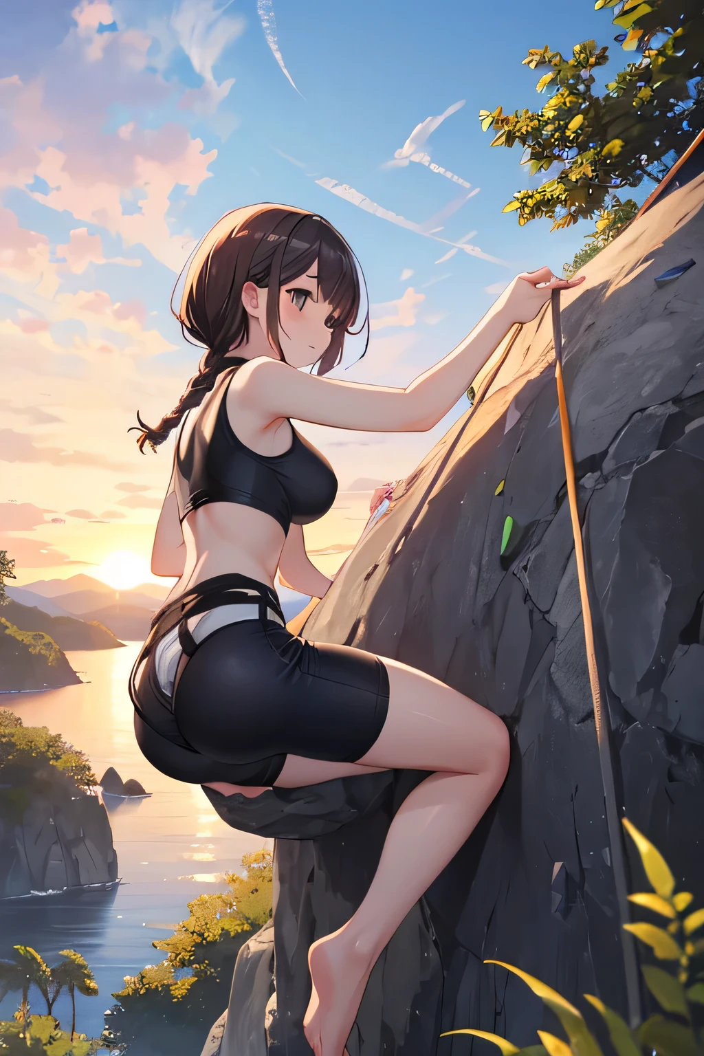 masterpiece, highest quality、Medium wide shot、cowboy shot、1. A woman with beautiful eyeature woman、muscular woman、Bouldering、bouldering、