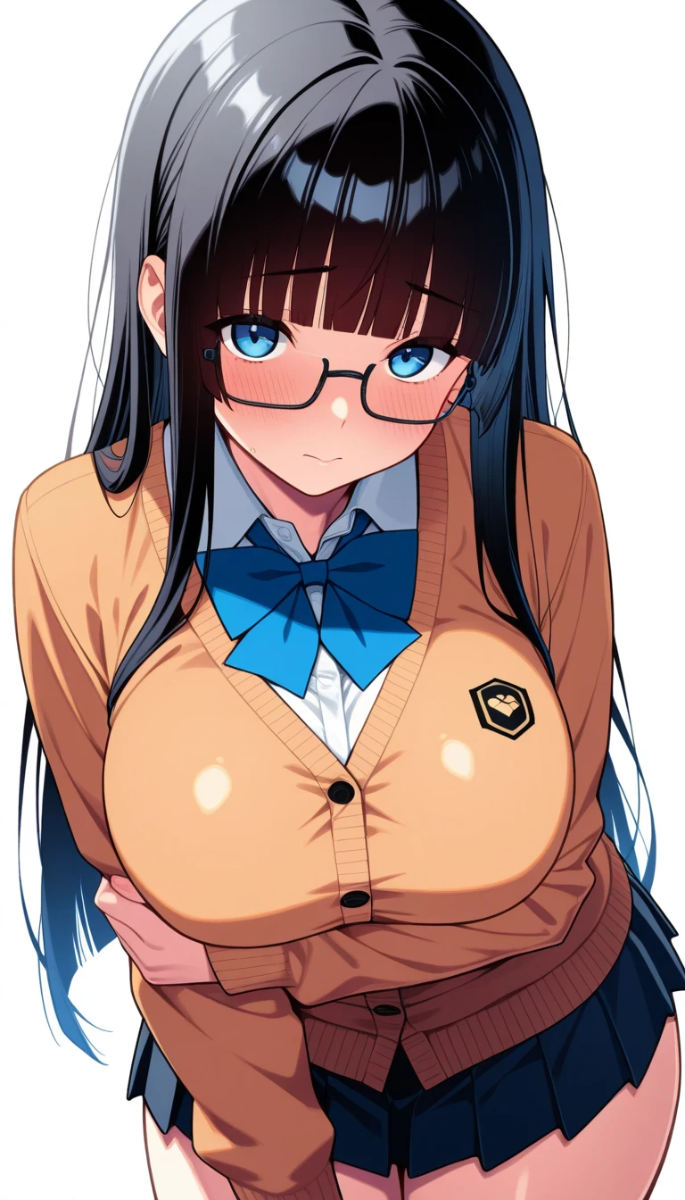 (masterpiece),(best quality), glasses, chakumomi, pov hand, breast grab, (embarrassed),sweater, in library,