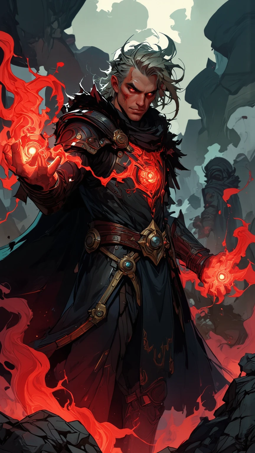 Mature guy, an aristocrat, with fire abilities, dressed in a raincoat and jacket