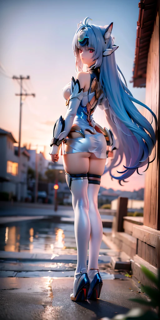 back view, back view,Best quality，chedevr，final resolution，courteous，extremely colorful，color， Aqua Konosuba，(pearl white leather corset:1.4)，black stockings,More detailed 8K.unreal engine:1.4,uhd,La Best quality:1.4, photorealistic:1.4, skin texture:1.4, masterpiece:1.8,First job, Best quality,Объект Object], (detailed facial features:1.3),(inside the blue gym:1.4),(long blue hair:1.4),（Beautiful and detailed description of the eyes）,(detailed hands:1.4), big ass, (White sportswear:1.4), ultra detailed,Detailed eyes,(White silk bra＆panties:1.4),Transparent house for panties、( Sexy white corset:1.4)., Half, (Long white leather boots:1.4), motif