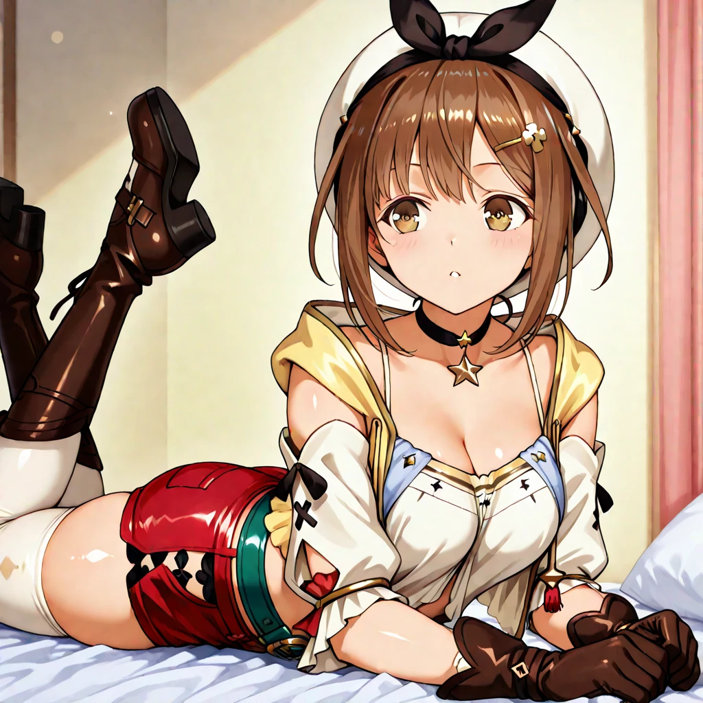 (HD, Sharp), 1 girl, Super Glossy Skin, (fluttering skirt, skirt lift, white underwear:1.2), Big breast, closed eyes, :o, lying down, torn clothes, sweetlip, black outfit, navel, white thighhighs, gloves, lightning,