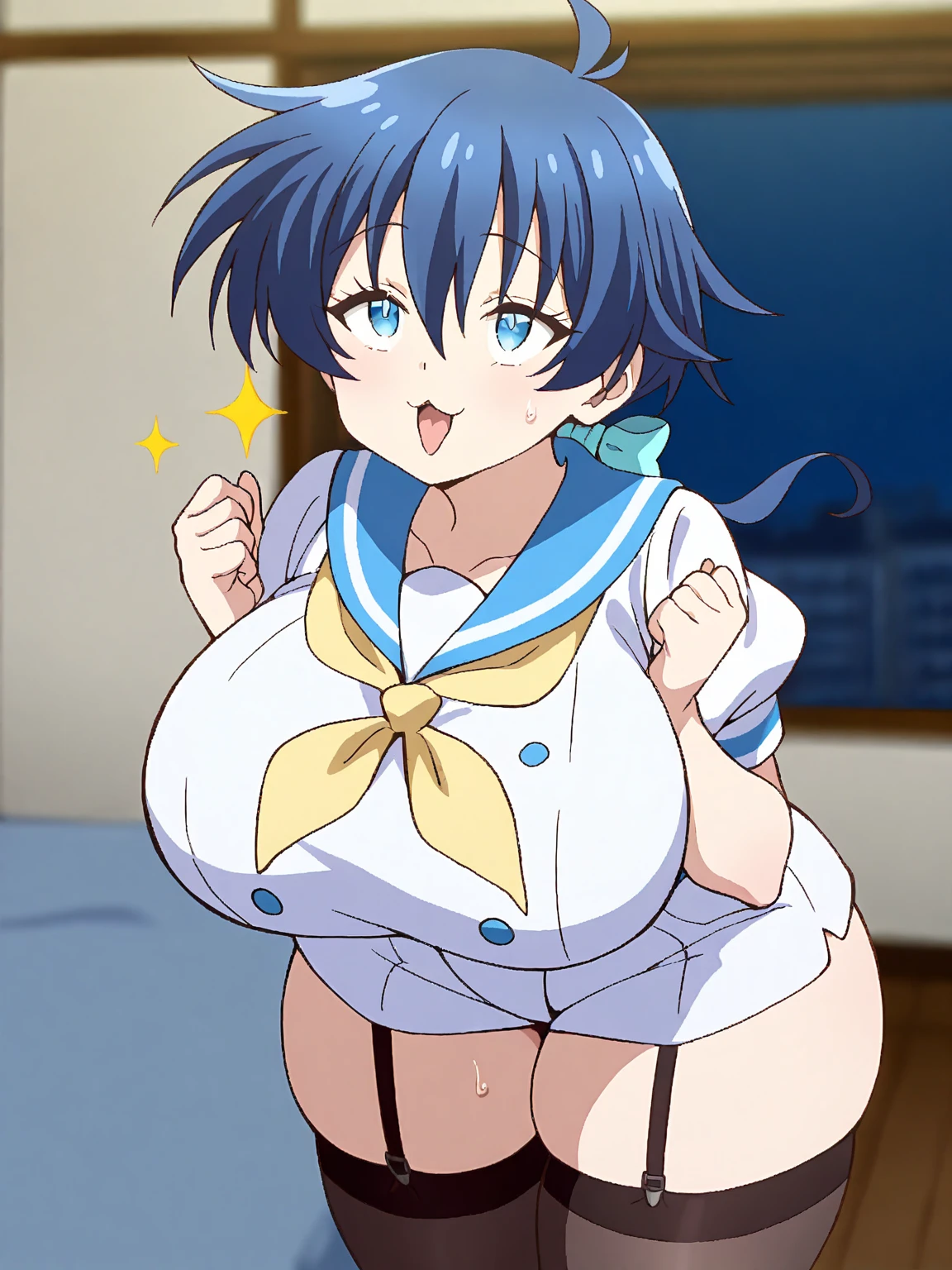 (Breastfeeding a man,breast sucking lactation:1.5),(1 man),(holding baby:1.5),(official art,anime coloring,anime style,high quality、high resolution、masterpiece:1.3),(blue hair,orange eyes,two side up,fang,tuile_(gravion),twintail,(gigantic breasts:1.1),(topless,bikini、blush,happy smile,open mouth,indoor、living,sitting:1.5)
