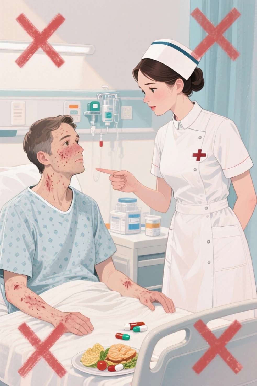 happy atmosphere,encourage,hospital,Sunlight,sit down,Blood draw from arm,Blood packs,clean,doctor