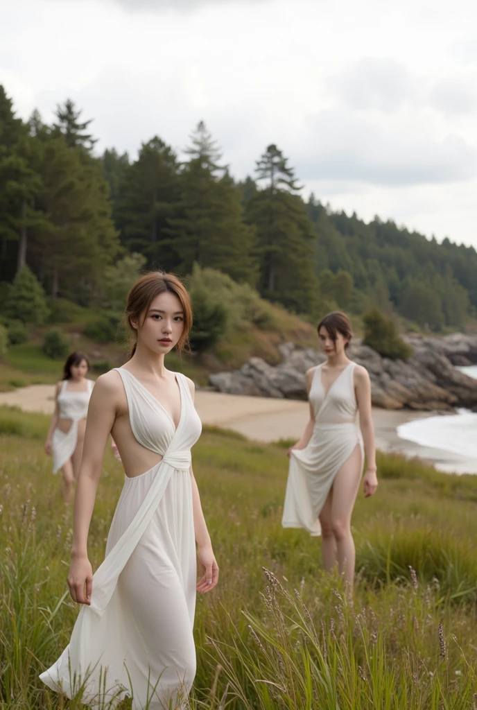 a beauty girl,brunette color hair,outdoor grassland,standing on your feet,Spread your legs,nedium breasts,Naked,dewpoint,8K maximum resolution,realisticlying,Slim,Pee