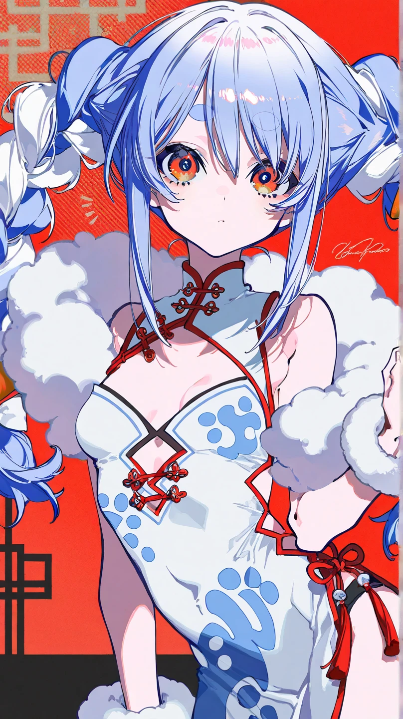 1 girl, head, ((White background, Red Cliff)), expression, tingyun, Cat Ear Girl,((白色head发)),blue eyes