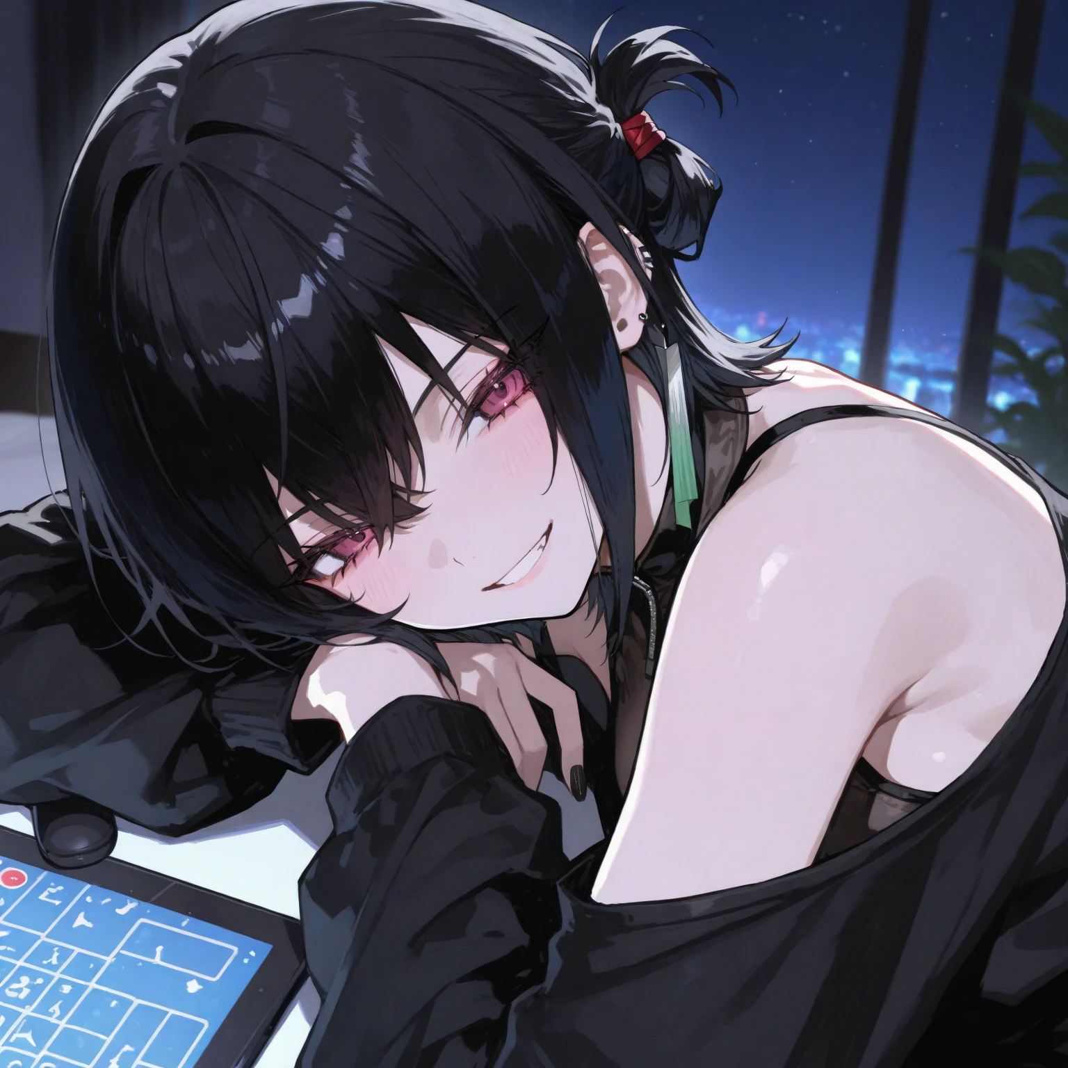 Anime girl lying on bed with hands on chin, Guvitz style artwork, anime style 4 K, Guvitz, Guwiz on pixiv art station, digital anime illustration, seductive anime girl, trend of art station PIXIV, digital anime art, detailed digital anime art, 4K anime wallpaper, trends on cgstation, big breasts, japanese goddess