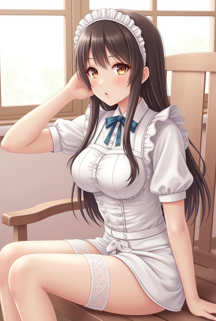 vibrant colors, masterpiece, sharp focus, best quality, depth of field, cinematic lighting, ultra detailed, gypsy top, white shirt, long sleeves, 1 woman, solo, belt, navel, tummy, midriff, kitchen, white boots, looking down, white skirt, confused, v neck, long hair, curly hair, dark brown hair, pearl necklace