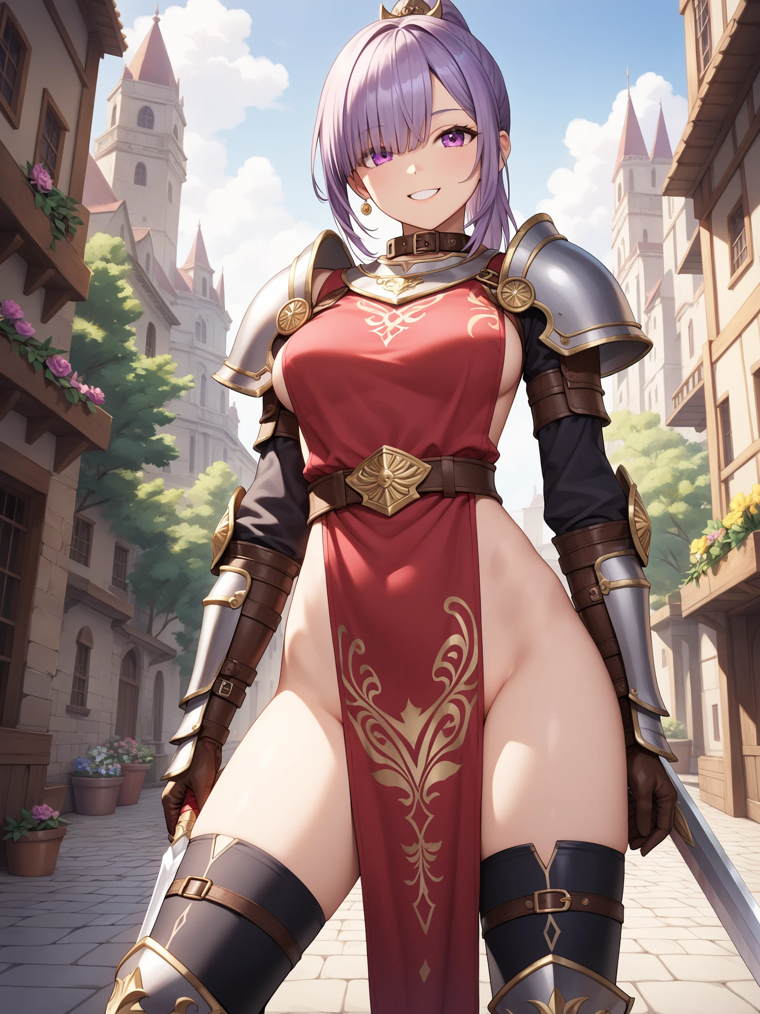 {best quality}, {very aesthetic}, {ultra-detailed}, {best illustration}, masterpiece,(((skirt lift:1.5))),((show off polka dots micro panties)),((Holy Knight)), ((Armor made from red copper))、((((Extremely detailed and intricately decorated armour:1.1)))),Red Cowboy Shot,Smooth udder、Big 、(Golden Ratio,Tabletop, Highest quality, Highest quality, Official Art, beautifully、beautiful:1.2), Very detailed, colorful,Best details,An illustration, Great scene, (Adult,19 years old,One Girl, alone, Final Fantasy 12,Asheria:1.5, Asheria:1.5, Asheria:1.5, short hair, short hair,Bobcut,Silver Hair:1.2,Asheria Costume:1.5, Asheria Costume:1.5, mini skirt,Knee socks, Thighs Thighs Thighs Thighs, gem, Blue Belt,Belt number 1),Course of action, A look of contempt ,