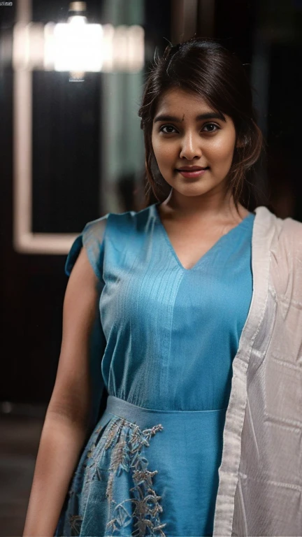 hires full body photo of a 30-year-old woman, aparna das, outdoors, looking at camera, light smile, high neck Sapphire cotton dress, post-processing, maximum texture, masterpiece, ultra-detailed, photorealistic, sharp focus, insane details, intricate details, perfect face, realistic eyes,simple white stucco background <lora:Aparna_Das_SDXL:1>