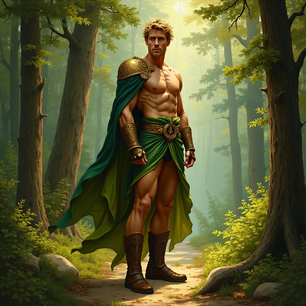 Stunningly light skin muscular ginger guy, walking near river, without clothes, sin camisa, with short hair quiff haircut, muscular body, cuerpo de Dios griego, small waist, beautiful d&d character portrait, dark fantasy, golden hour, ethereal, pixar, detailed, realistic face, digital portrait, intricate details, fiverr dnd character, wlop, artstation, hd, octane render, in the style of artgerm and rutkowski, beautiful landscape, realistic and natural, detailed full-color, nature, hd photography, perfect composition, gloss, hyperrealism --auto --s2