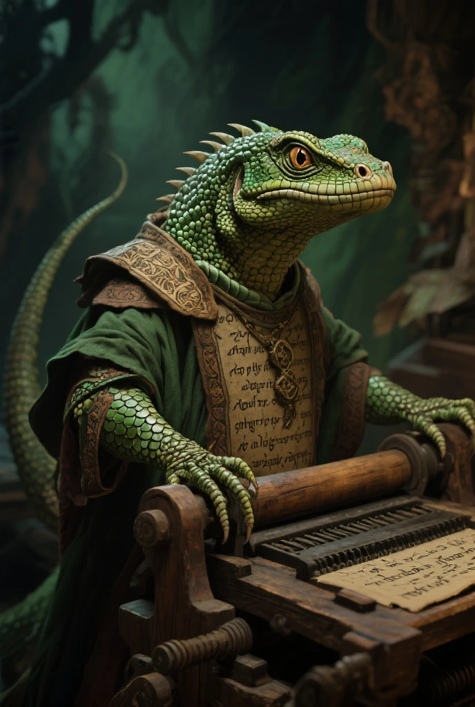 A ferocious male lizardfolk druid, muscular detailed body, masculine pose, tall topless, wearing pants and cloak, comic book style illustration, (best quality,4k,8k,highres,masterpiece:1.2),ultra-detailed,(realistic,photorealistic,photo-realistic:1.37),HDR,UHD,studio lighting,ultra-fine painting,sharp focus,physically-based rendering,extreme detail description,professional,vivid colors,bokeh,comic,fantasy,dark