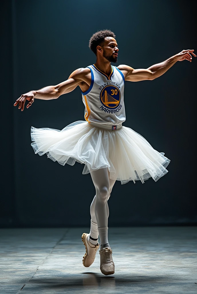 Muscular guy doing ballet pose.