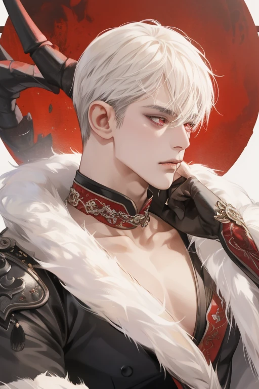 man, vampire, masculine, masculine face, attractive, muscular, ((1man)), masterpiece, absurdres, best quality ,intricate details , (shiny skin, shiny body, shiny oily luster skin, shiny hair, pale skintone), old castle, Sundown, attractive, ((muscular)), adult, one, tattoo in his chest ,black blouse, earrings, black pants, Don't look at the view , Not looking at the view, red short hair, perfect detailed face, perfect detailed hands, vampire fangs, blue eyes, ((MLS)), medium large shoot