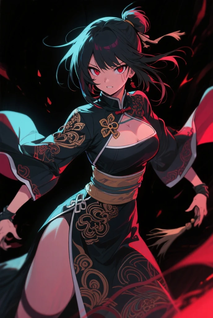 solo, Rukia_Kuchiki (short black hair, small breasts), tight kimono, sexy, streets of japan