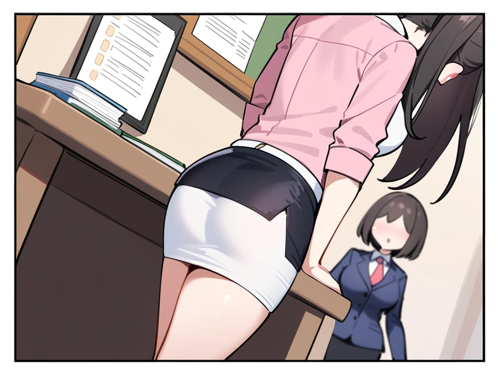 Now that she'I'm older, she'to a school teacher.、suit、thin、Rear view、get down on all fours、Buttocks in panties、black long hair、small ass、I will show you my pants with a plain design.、classroom、blush、embarrassing、facial expressions of anger and sadness、hot air、Sweat、Sigh、mole、dirt on face and skin、wrinkles on face and skin、aging of face and skin、wrinkled face and skin、