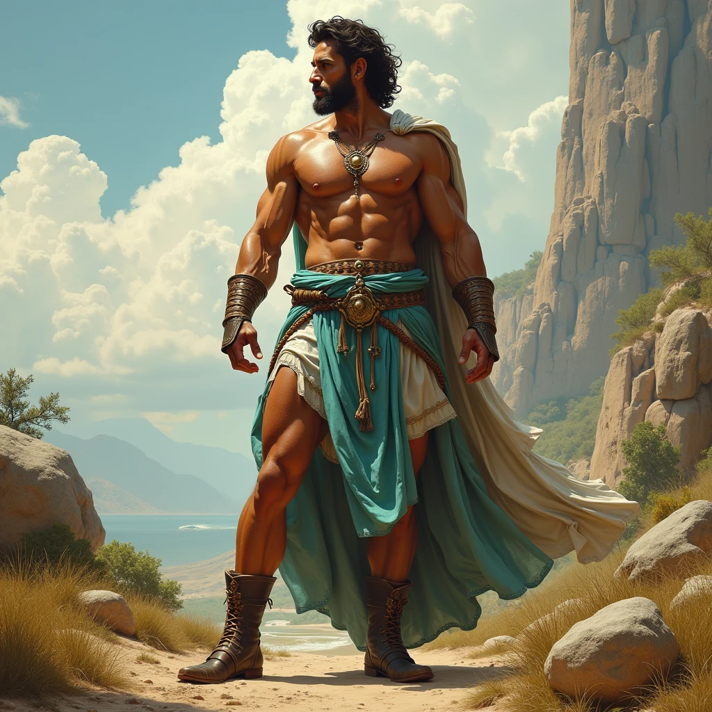 Make an image of a muscular Nazirite man with long hair representing Samson in a setting where he lived.