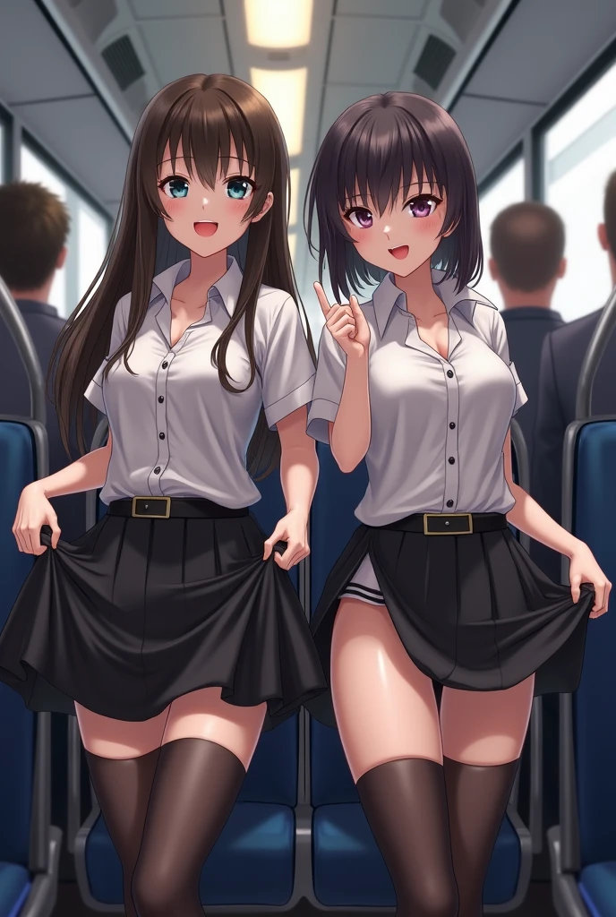 Female high school student, long hair, wet school uniform, short skirt, no underwear, black stockings, gorgeous slim