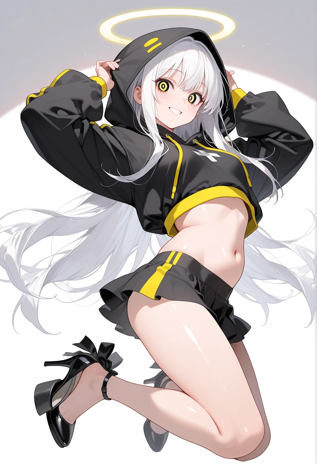 While peeing in public, Browsing Caution, Large Breasts, Remove underwear, smile, Huge hips, She has her legs spread, A small amount of yellow fluid spurting from the urethra,Sweaty, Very sultry, Dancing, Long Hair, white skin, white hair, poker-faced