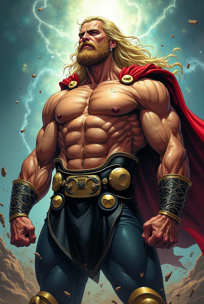 Highest quality, masterpiece, Ultra-high resolution,Detailed Background,alone,Arnold Schwarzenegger,Blonde,Blue Eyes,Long Hair,(loincloth), beard, an old man,temple