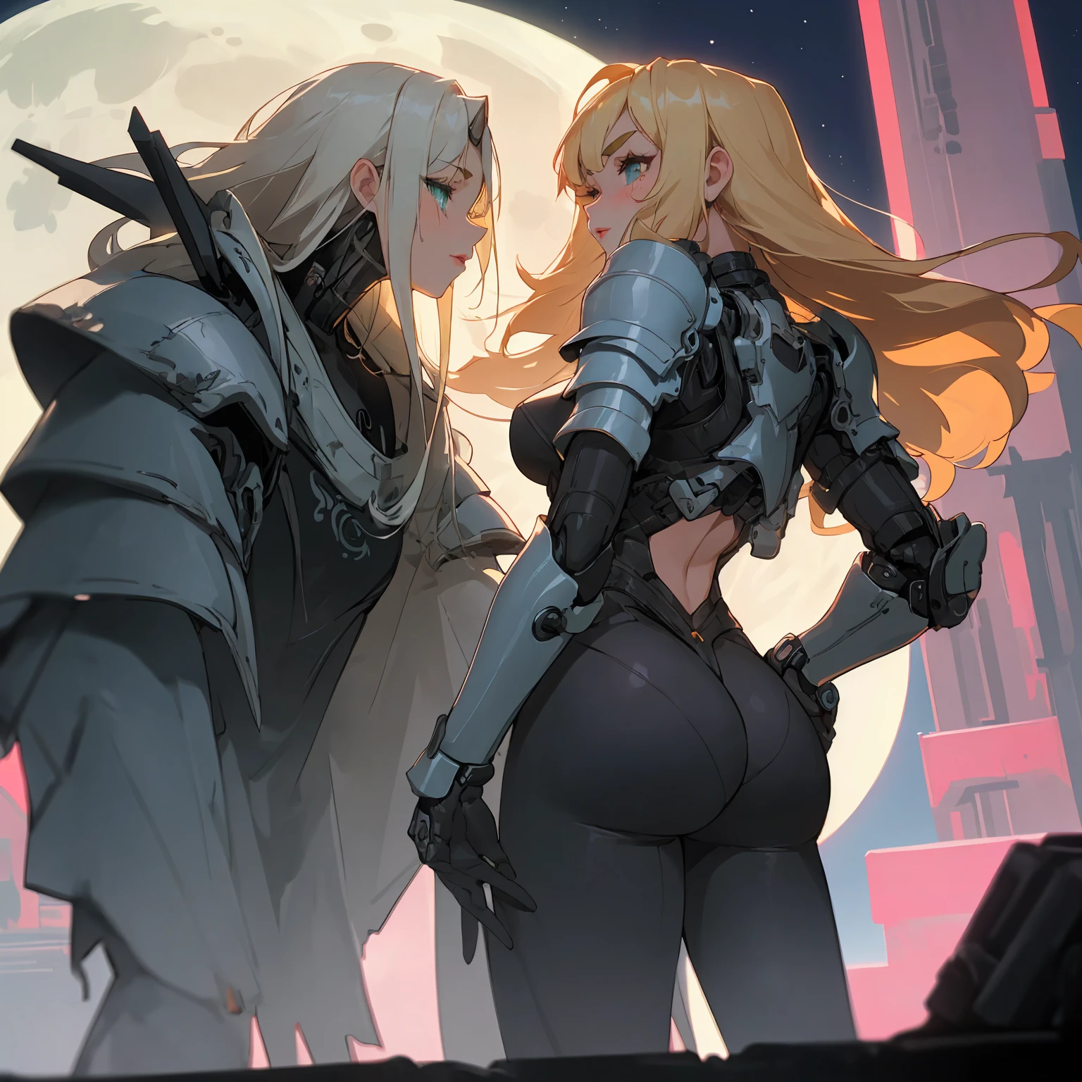 Absurdres, masterpiece, HD, high resolution, science-fantasy, alien, character alone, ordered context, best quality, epic story dramatic and conspiracy, best features and characteristics, full body, cowboy shot view
{{1character:50 years old blonde haired elder beauty woman:(pale skin, red eyes, blonde hair tied in two high twintails, blonde long freinge near the face, short nose, clenching mouth, aggressive expression, medium breasts, voluptuous figure, absolute beauty, beautiful arms, beautiful legs, beautiful feminine body),(black highleg leotard, gold gauntlets, gold shoulderpads, black armsleeves, white leggings, two white belts),(running to fight, left arm with a laser shotgun, right arm with a sword, brave demeanor),(blue landscape, orange lava river at the left, light-blue sky, blue mounds around)}}