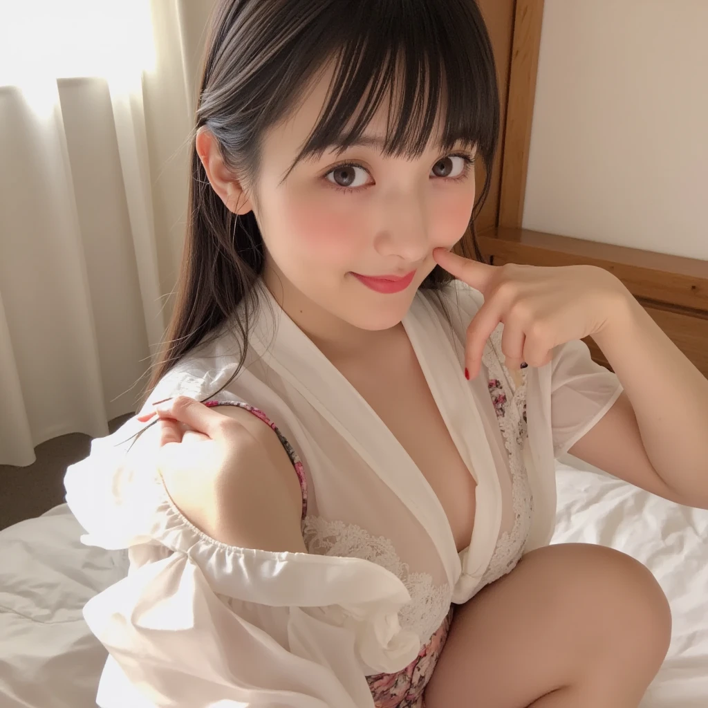 Japanese,6 years old,Baby Face、Ultra-flat chest、Ultra short height、An innocent smile、Flat Chestのクローズアップ、Flat Chest:1.85、cute,Primary school students,Primary school studentsの私服、Summer clothes、So small and so young、On the bed:1.85、She gives me a good morning kiss:1.85、She opens her arms and waits for a hug:1.85